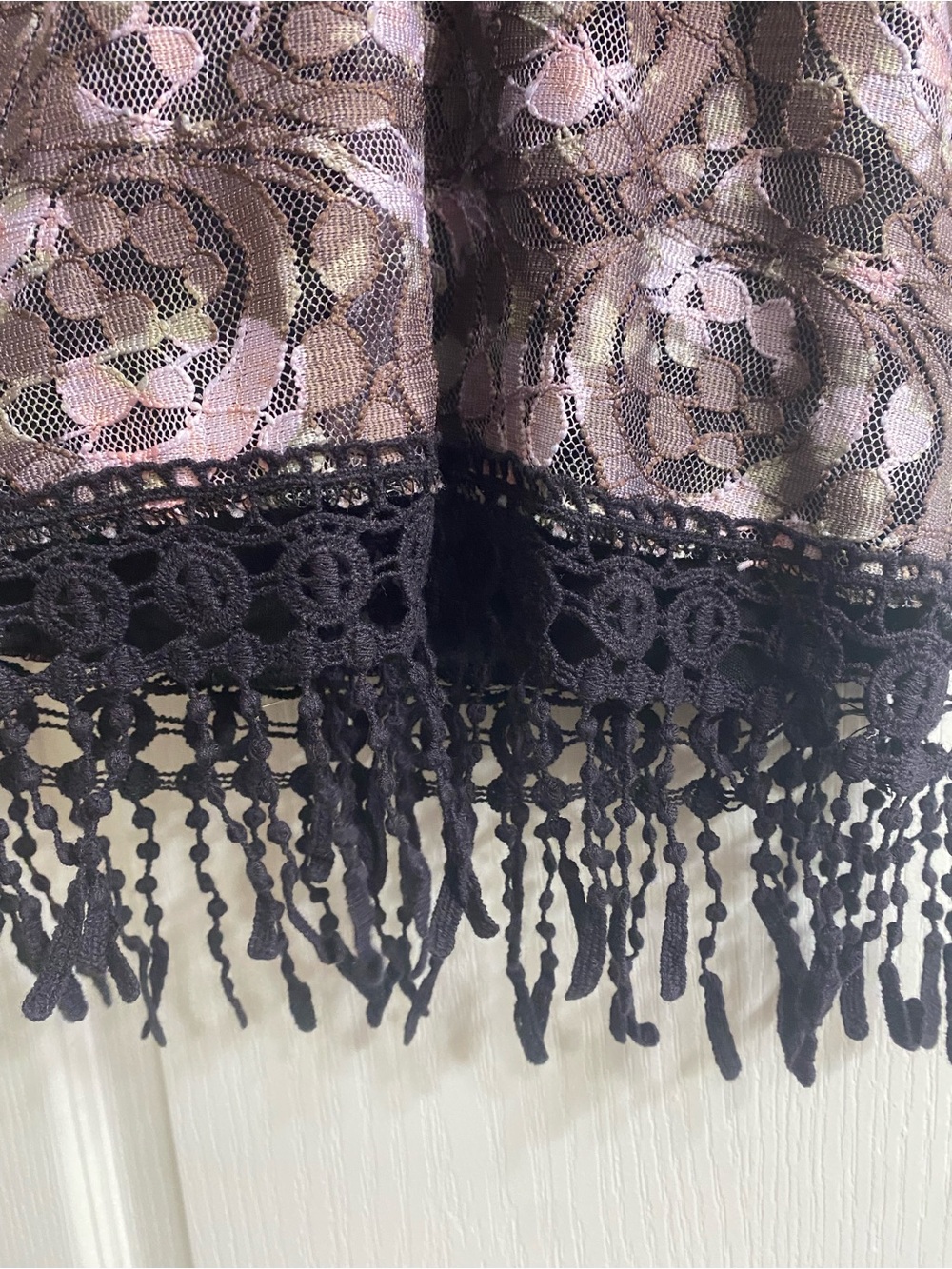 Vintage Rue21 Whimsigoth Floral Lace Mock Neck Halter Fringe Waist Crop Top S - Picture 13 of 13